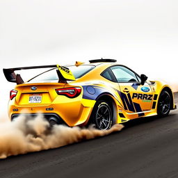 A 2022 Subaru BRZ transformed into a high-performance rally car, displaying a rugged and dynamic presence on the track