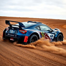 A 2022 Subaru BRZ transformed into a high-performance rally car, displaying a rugged and dynamic presence on the track