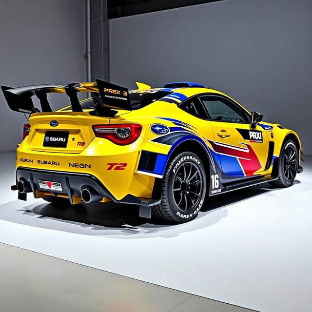 The 2024 Subaru BRZ ZD8 GT300 rally car displayed in all its glory, showcasing cutting-edge rally racing design and engineering