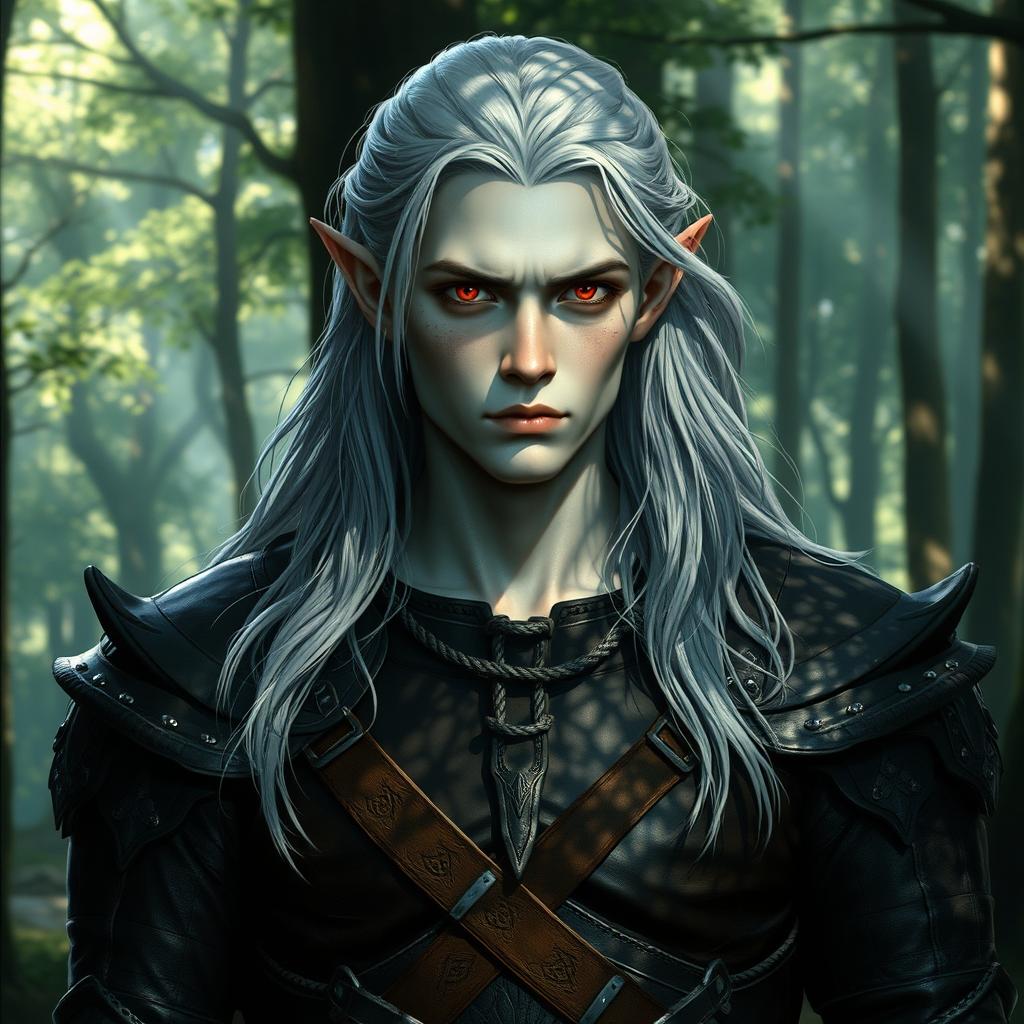 A 22-year-old male half-elf, standing at 1