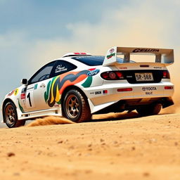 A 2003 Toyota Celica GT300 rally car, highlighting the classic yet aggressive design of early 2000s rally vehicles