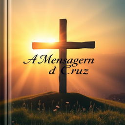 A captivating book cover design for 'A Mensagem da Cruz', featuring a prominent wooden cross illuminated by a soft, golden light