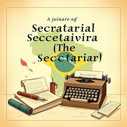 A beautifully illustrated book cover showcasing a historical journey of the secretarial profession in Brazil