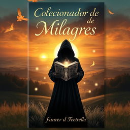 A captivating book cover design for a novel titled "Colecionador de Milagres"