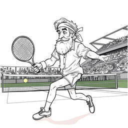 Jules Verne depicted as a tennis player in a lively match on a modern tennis court