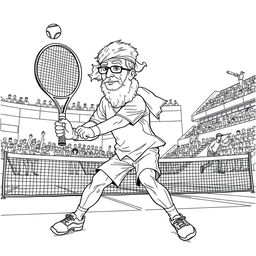 Jules Verne depicted as a tennis player in a lively match on a modern tennis court