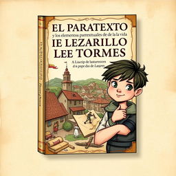 A beautifully illustrated book cover titled 'El Paratexto y los Elementos Paratextuales de la Vida de Lazarillo de Tormes'