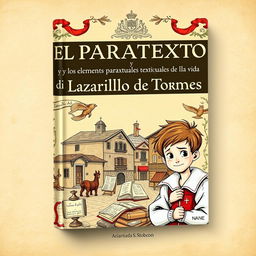 A beautifully illustrated book cover titled 'El Paratexto y los Elementos Paratextuales de la Vida de Lazarillo de Tormes'