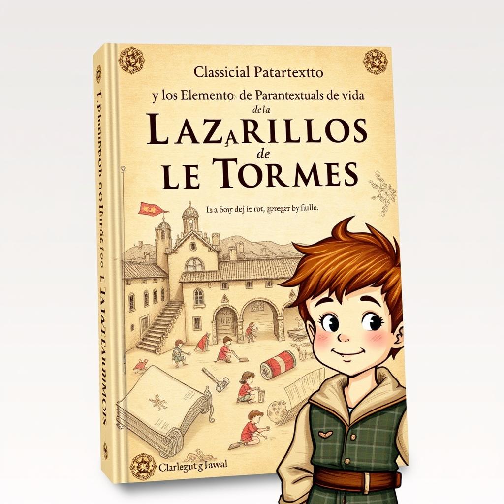 A beautifully illustrated book cover titled 'El Paratexto y los Elementos Paratextuales de la Vida de Lazarillo de Tormes'