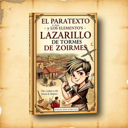 A beautifully illustrated book cover titled 'El Paratexto y los Elementos Paratextuales de la Vida de Lazarillo de Tormes'