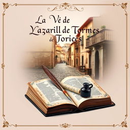 An artistic book cover design for "La Vida de Lazarillo de Tormes" highlighting the concept of paratext and its elements