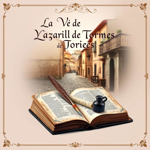 An artistic book cover design for "La Vida de Lazarillo de Tormes" highlighting the concept of paratext and its elements