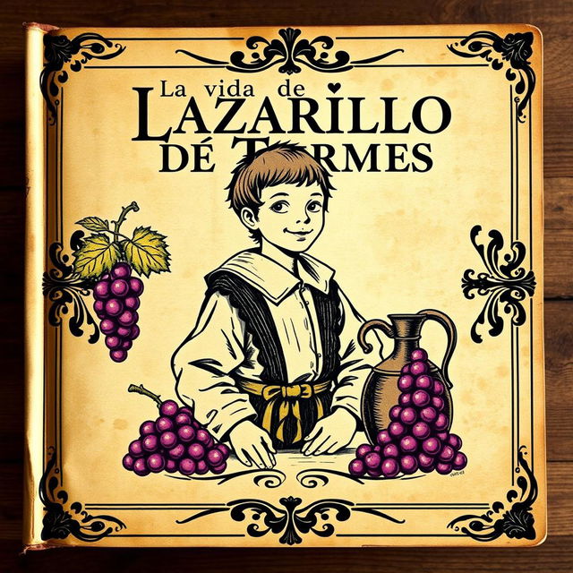 Create a book cover for 'La vida de Lazarillo de Tormes' focusing on paratext and paratextual elements