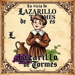 Create a book cover for 'La vida de Lazarillo de Tormes' focusing on paratext and paratextual elements