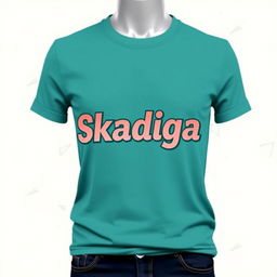 A stylish t-shirt design featuring the word 'Skadiga' prominently displayed in bold, modern typography