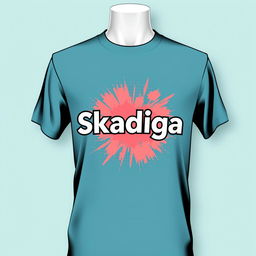 A stylish t-shirt design featuring the word 'Skadiga' prominently displayed in bold, modern typography