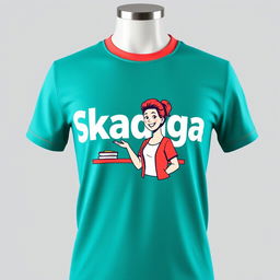 A stylish t-shirt design featuring the word 'Skadiga' prominently displayed in bold, modern typography