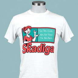 A stylish t-shirt design featuring the word 'Skadiga' prominently displayed in bold, modern typography