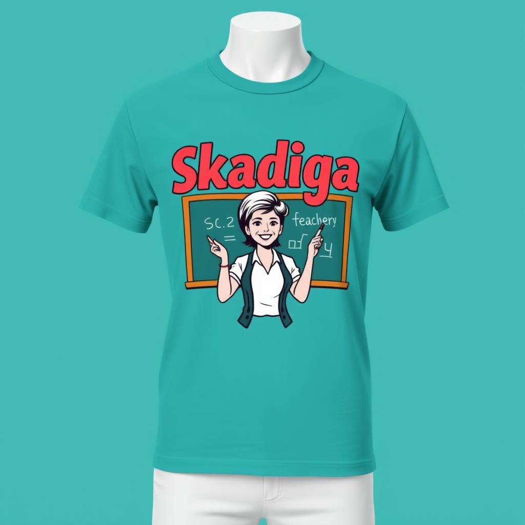 A stylish t-shirt design featuring the word 'Skadiga' prominently displayed in bold, modern typography