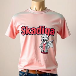 A stylish t-shirt design featuring the word 'Skadiga' prominently displayed in bold, modern typography