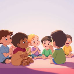 animation of children respectfully observing while a friend prays, children sitting quietly in a serene environment, the scene conveys a sense of tranquility and mutual respect, colorful and friendly atmosphere, gentle lighting