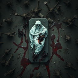A 4K realistic image from an overhead view of a graveyard with sharp thorns protruding from the ground