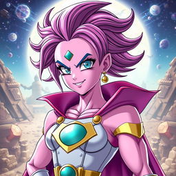 A creative fusion character inspired by both Majin Buu from Dragon Ball and a stylish young superheroine