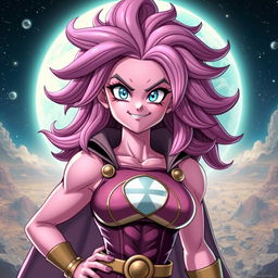 A creative fusion character inspired by both Majin Buu from Dragon Ball and a stylish young superheroine