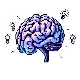 Pixel art representation of a smart brain against a clean white background