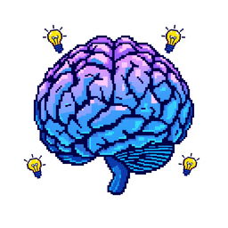 Pixel art representation of a smart brain against a clean white background