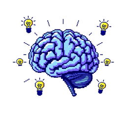 Pixel art representation of a smart brain against a clean white background