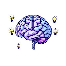 Pixel art representation of a smart brain against a clean white background