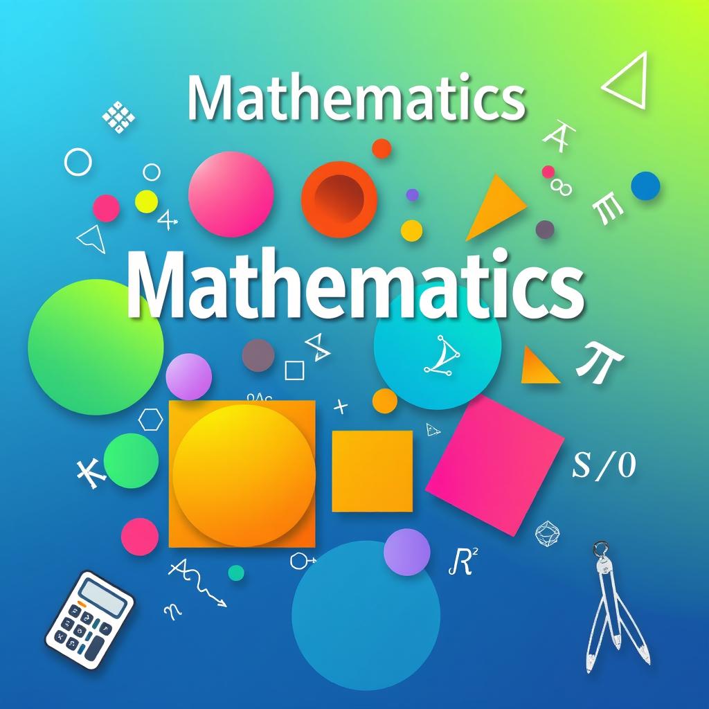 A vibrant and educational mathematics book cover featuring geometric shapes like circles, triangles, and squares in a colorful and dynamic pattern