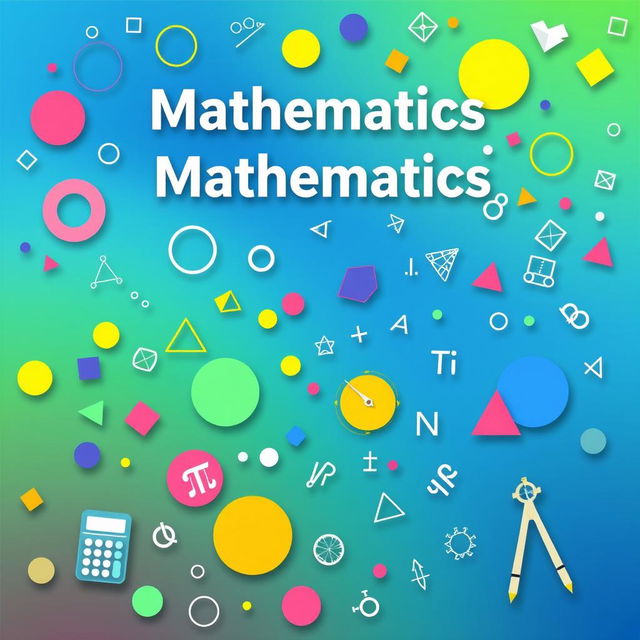 A vibrant and educational mathematics book cover featuring geometric shapes like circles, triangles, and squares in a colorful and dynamic pattern