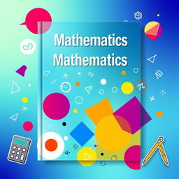 A vibrant and educational mathematics book cover featuring geometric shapes like circles, triangles, and squares in a colorful and dynamic pattern