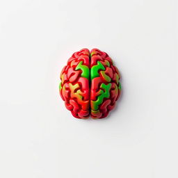 Pixel art of a brain in vibrant red and green hues set against a plain white background