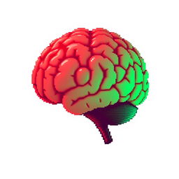 Pixel art of a brain with a gradient blend from red to green against a white background