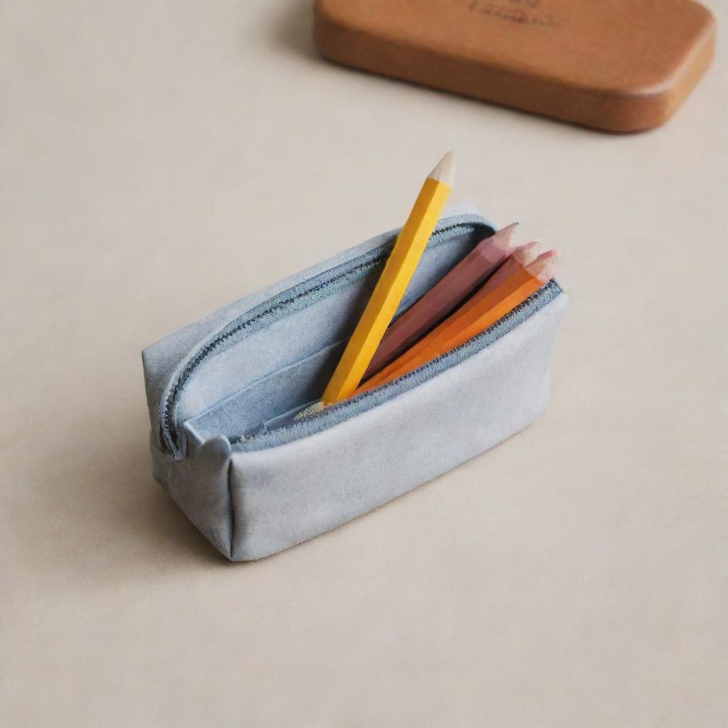 Design a sleek and smart pencil case featuring innovative storage spaces and compartments. Incorporate modern aesthetics and materials for a futuristic feel.