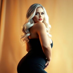 A voluptuous woman with an hourglass figure, exuding confidence and elegance