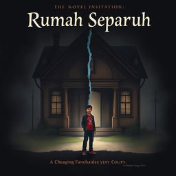 A dark and vintage-style novel cover illustrating the theme of "Rumah Separuh"