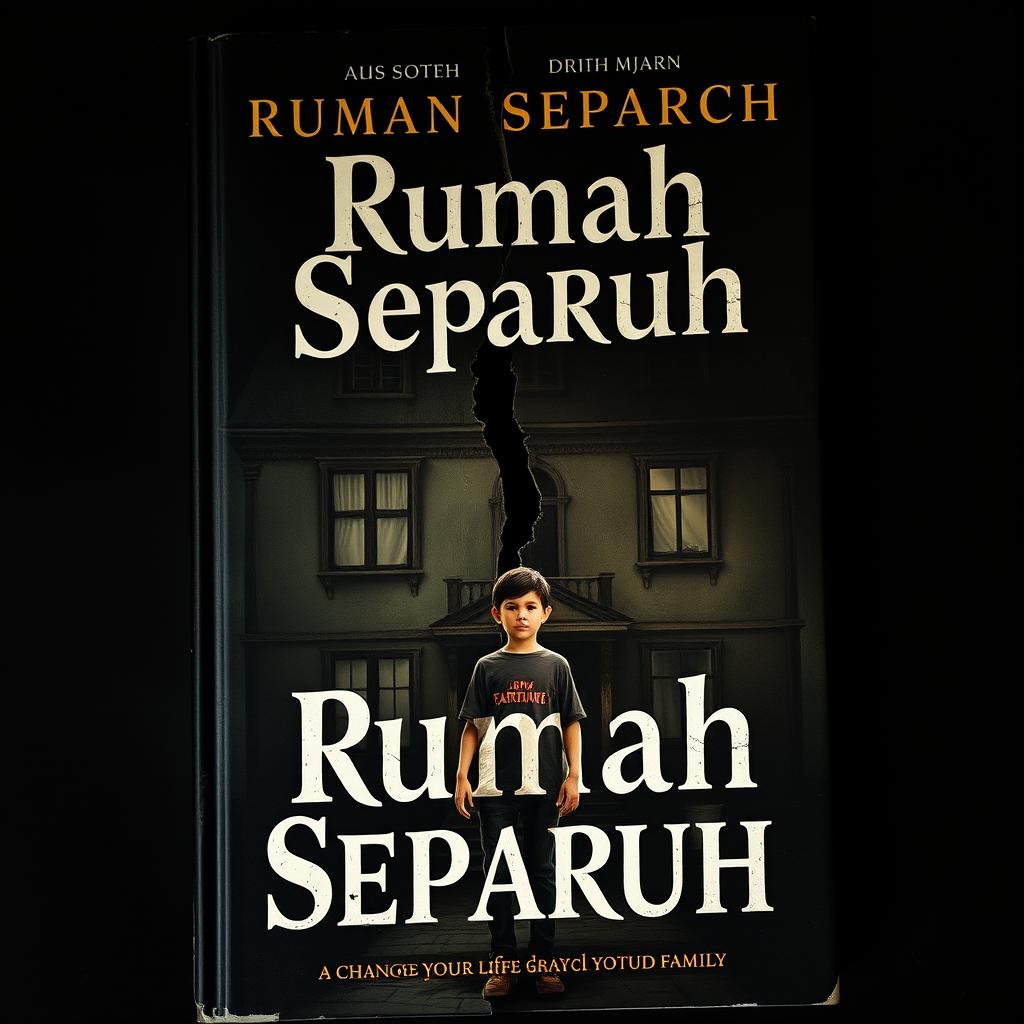 A dark and vintage-style novel cover illustrating the theme of "Rumah Separuh"