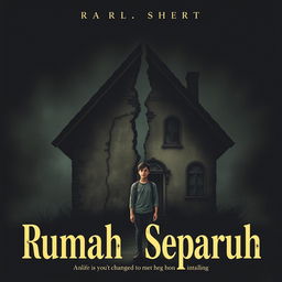 A dark and vintage-style novel cover illustrating the theme of "Rumah Separuh"