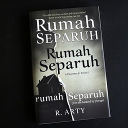 A dramatic and dark vintage-style book cover for a novel titled 'Rumah Separuh' written by R