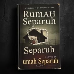 A dramatic and dark vintage-style book cover for a novel titled 'Rumah Separuh' written by R