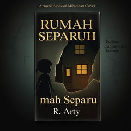 A dramatic and dark vintage-style animated book cover for a novel titled 'Rumah Separuh' written by R