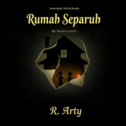 A dramatic and dark vintage-style animated book cover for a novel titled 'Rumah Separuh' written by R