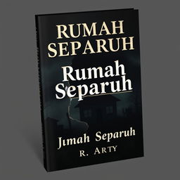 A dramatic and dark vintage-style animated book cover for a novel titled 'Rumah Separuh' written by R