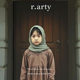 Cover novel, seorang anak perempuan berdiri di depan pintu rumah dengan ekspresi ragu dan terpukul, menggenggam erat kenangan masa lalu