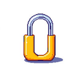 Pixel art of an open padlock on a plain white background