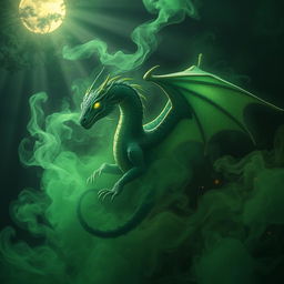 A mystical fume drake enveloped in swirling green smoke